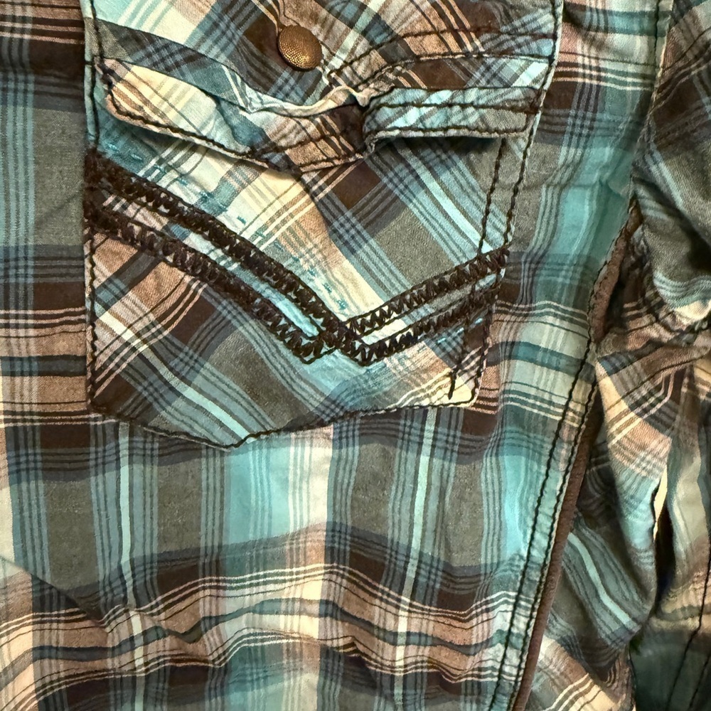 Buckle Black Brand Teal Blue Plaid Men's Shirt Sz L slim
Fit snap buttons - Picture 7 of 12